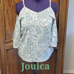 Jouica green & white cold shoulder adjustable spaghetti straps blouse. Sz: